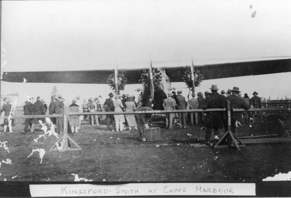 Charles Kingsford-Smith's aeroplane 'Southern Cross' at Coffs Harbour, 9 June 1933