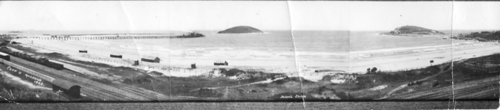 Panorama of Muttonbird Island and South Coffs Island / Corambirra Point from Jetty Beach, 1922 