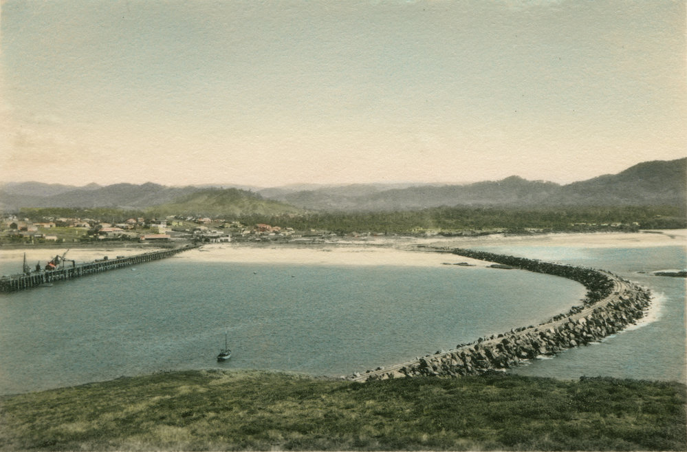 Northern breakwater and jetty from Muttonbird Island, 6 July 1945 