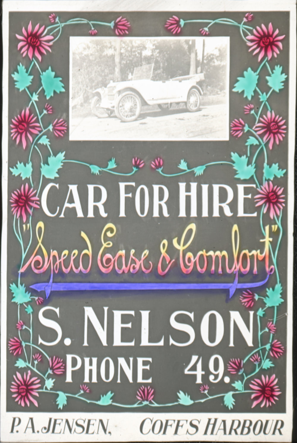 Advertisement for Stanley Nelson's car hire, 1920s