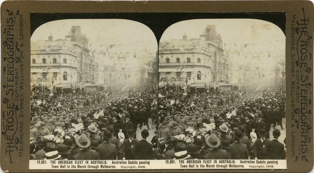 Australian Cadets marching past the Town Hall, 1908