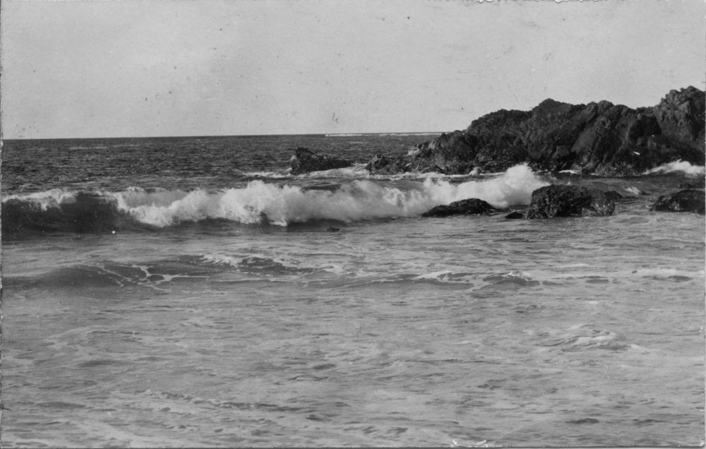 Waves breaking on rocks, c.1912
