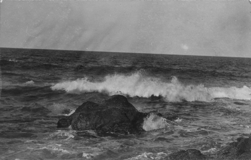 Waves breaking on rocks, c.1912