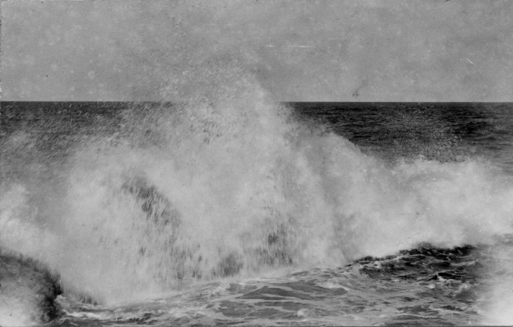 Waves breaking on rocks, c.1912