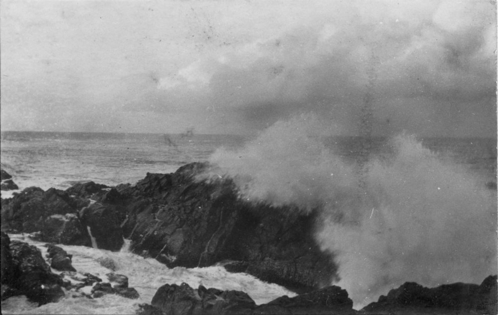 Waves breaking on rocks, c.1912