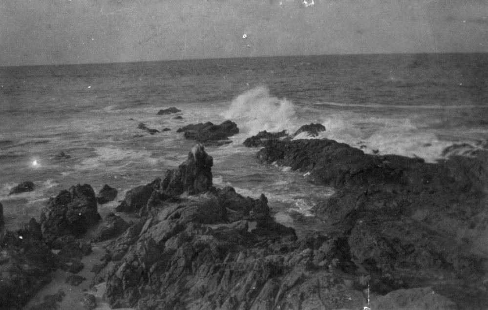 Waves breaking on rocks, c.1912