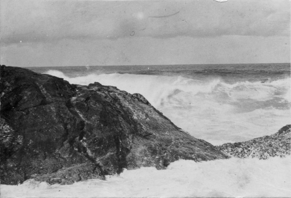 Waves breaking on rocks, c.1912