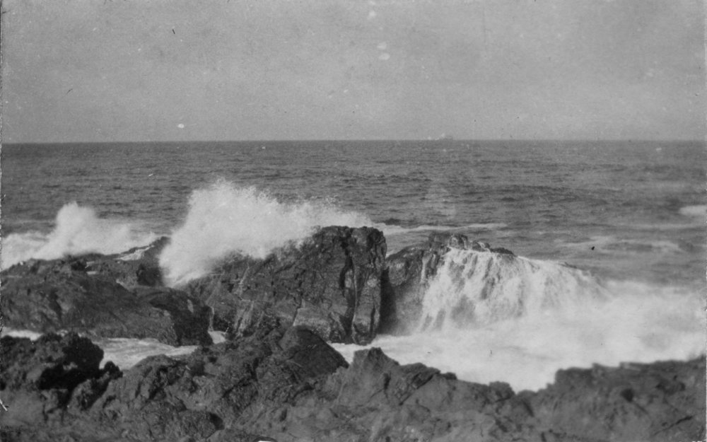 Waves breaking on rocks, c.1912