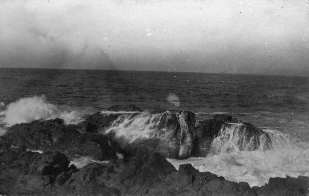 Waves breaking on rocks, c.1912