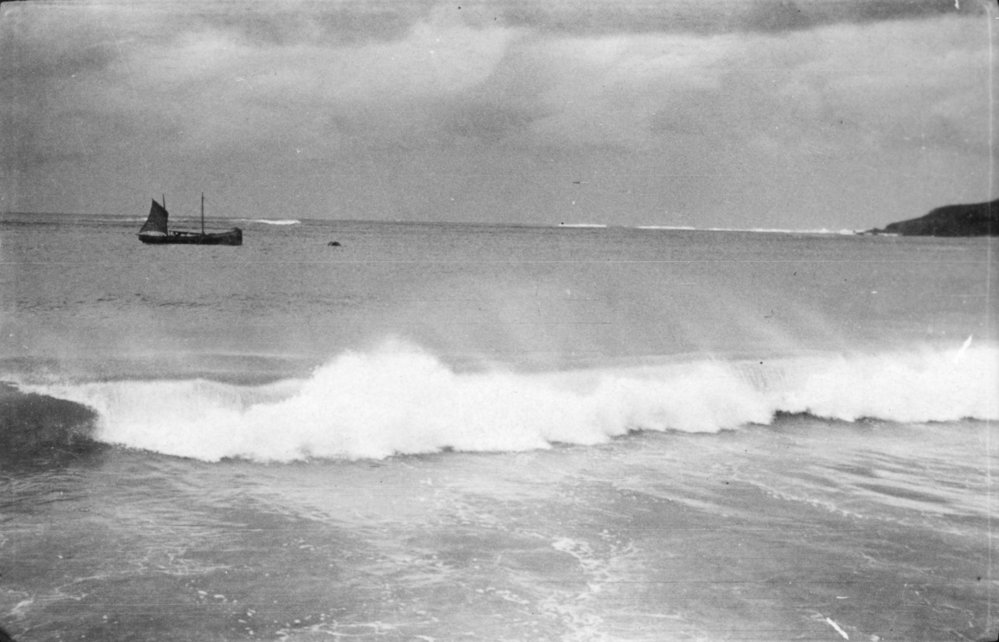 Fishing boat off the main beach at Byron Bay, c.1912