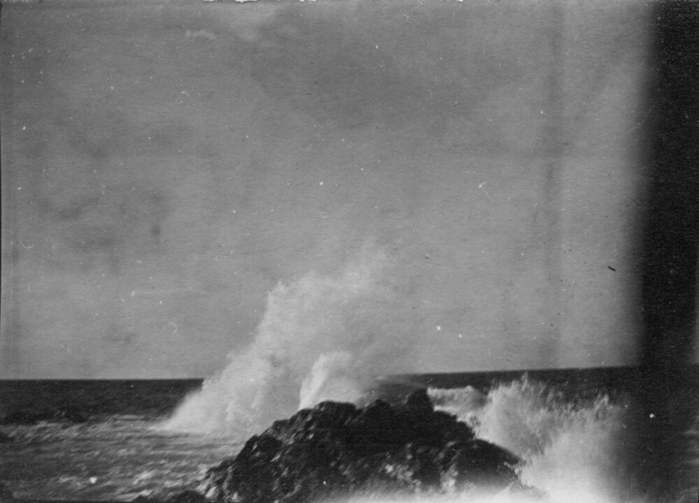 Waves breaking on rocks, c.1912