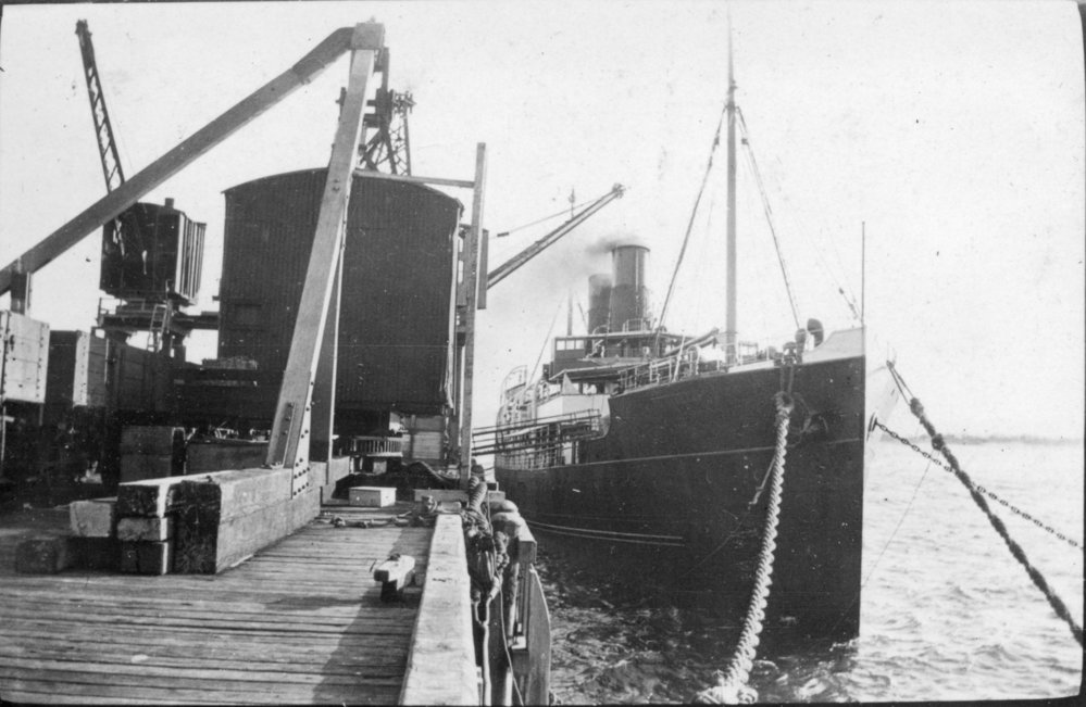 A ship moored at Byron Bay Jetty, c.1912