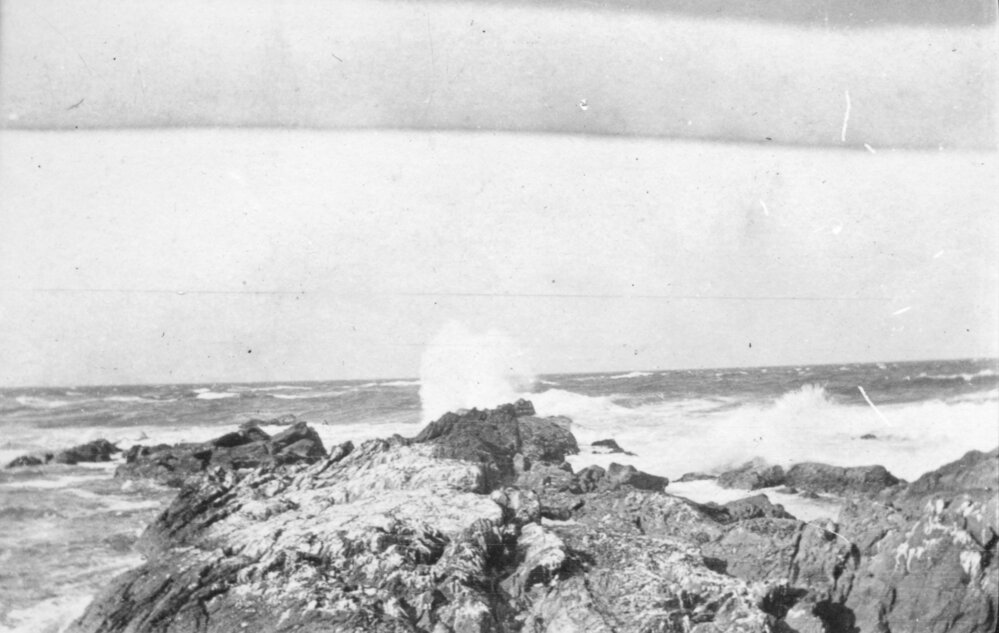 Waves breaking on rocks, c.1912