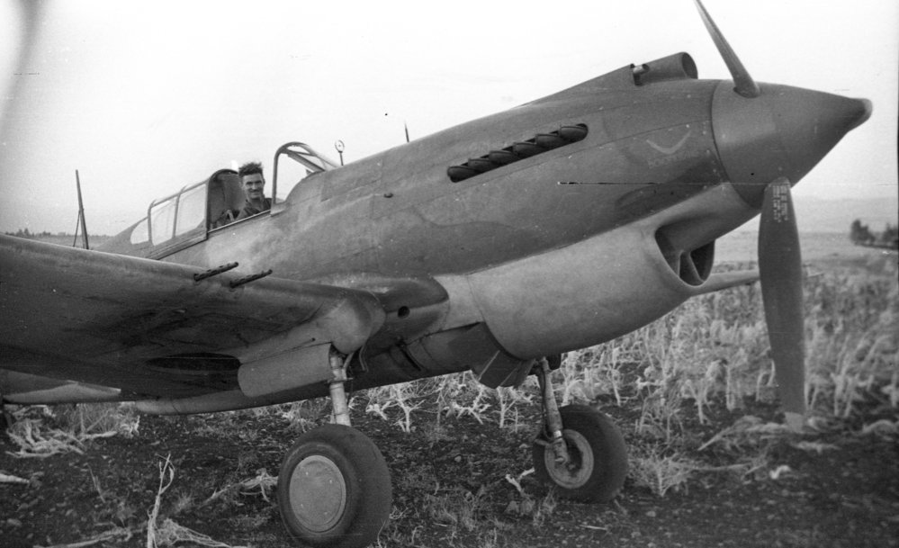 Leonard Black sits in an American-built Curtiss P40 Tomahawk, c. 1942