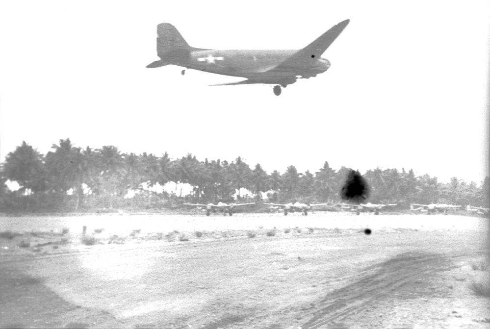 A transport plane coming into land, 1945