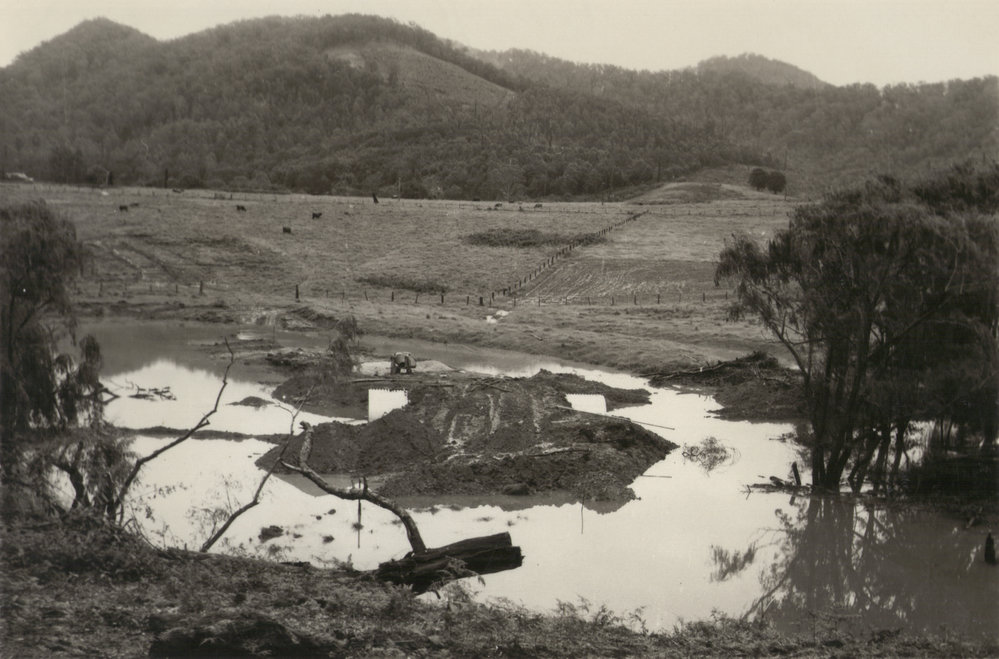 Water from the flooded Orara River at Watkin's Flat, early 1956