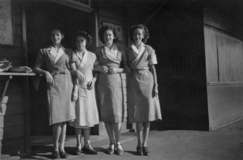 Railway Refreshment Rooms staff on Coffs Harbour Railway Station, 1950