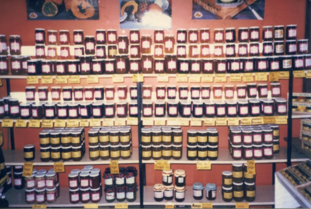 Condiments displayed at the Tropical Fruit Shop in the Big Banana, 1970s