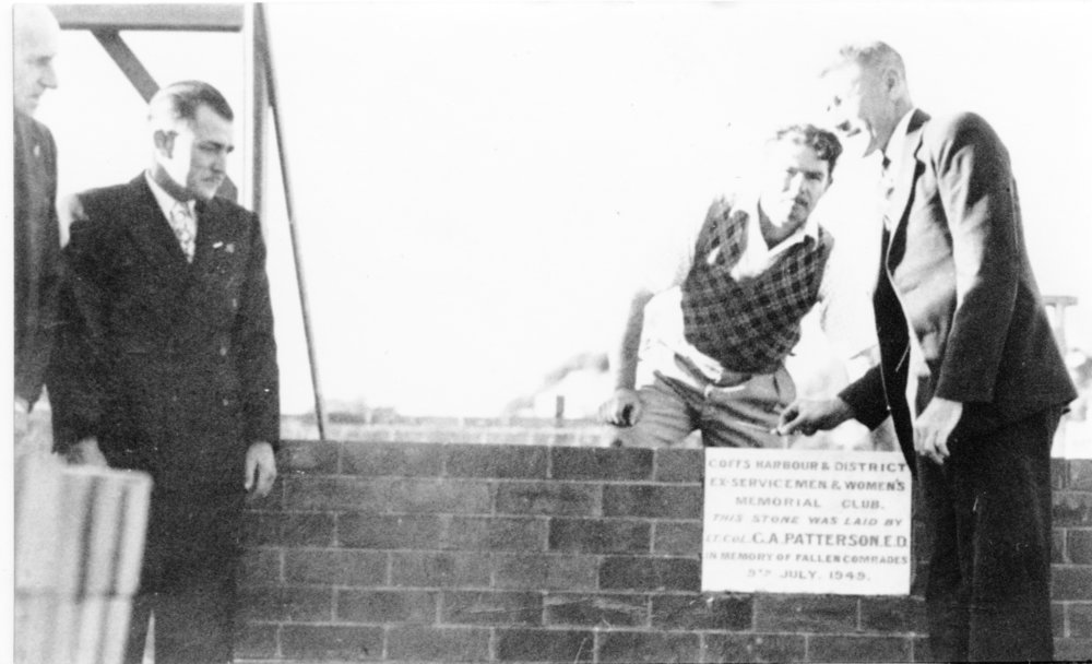 Lieutenant Colonel Gordon Patterson lays the foundation stone of the Memorial Club, 9 July 1949 