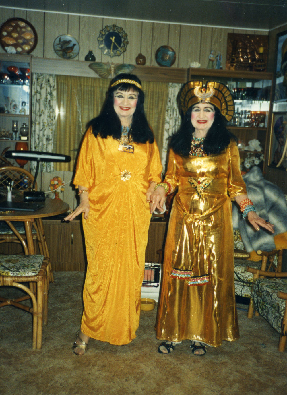 Adelie and Toni dressed for a Pharaoh's Night fundraiser for children at Opal Cove Resort, May 1989