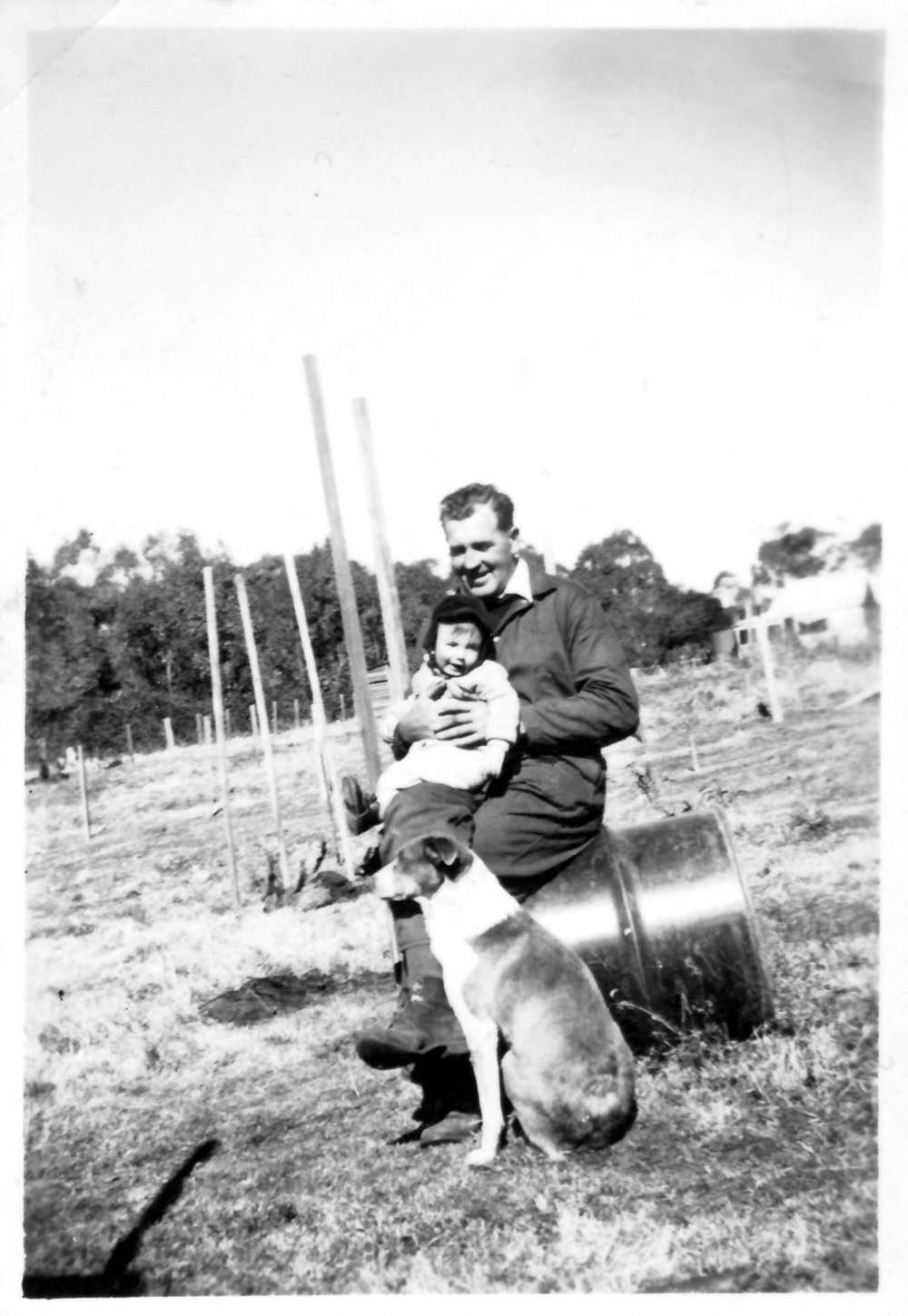 Jim and Brian Miller and Oscar the dog, 1950s