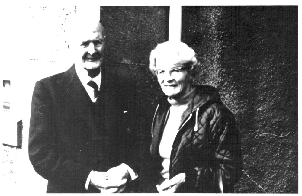 Betty Nicol with her childhood teacher Mr Petrie, 1970 
