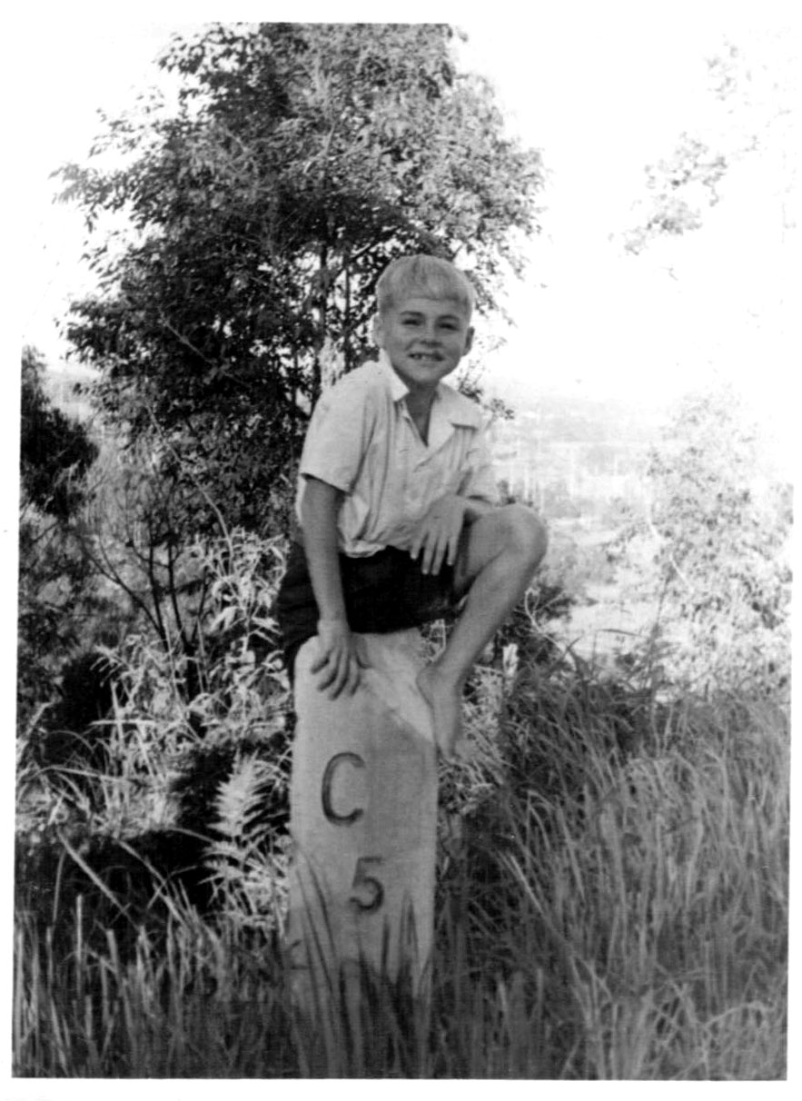 Hugh Nicol poses at Red Hill five miles west of Coffs, late 1940s 