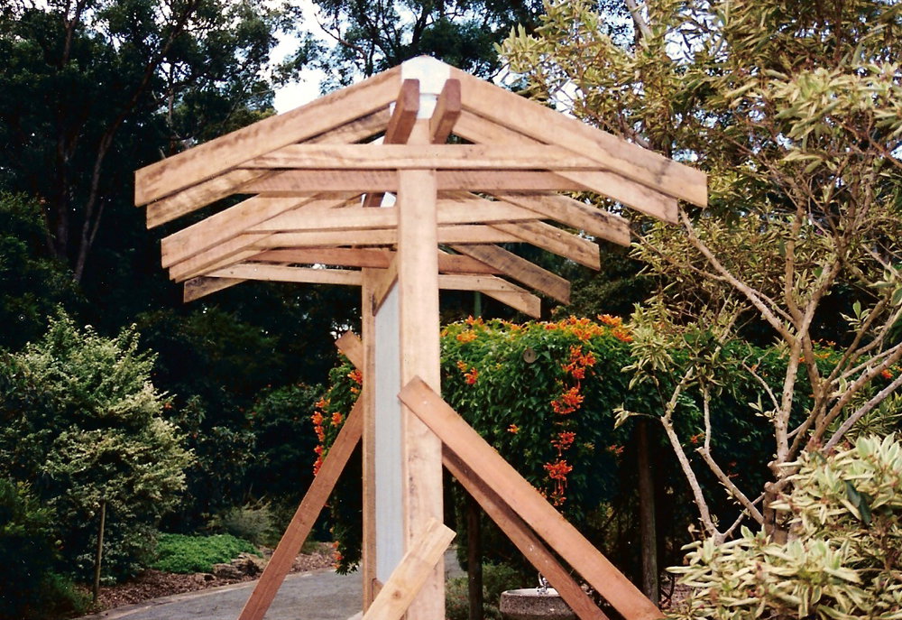 The main noticeboard under construction at the Botanic Garden