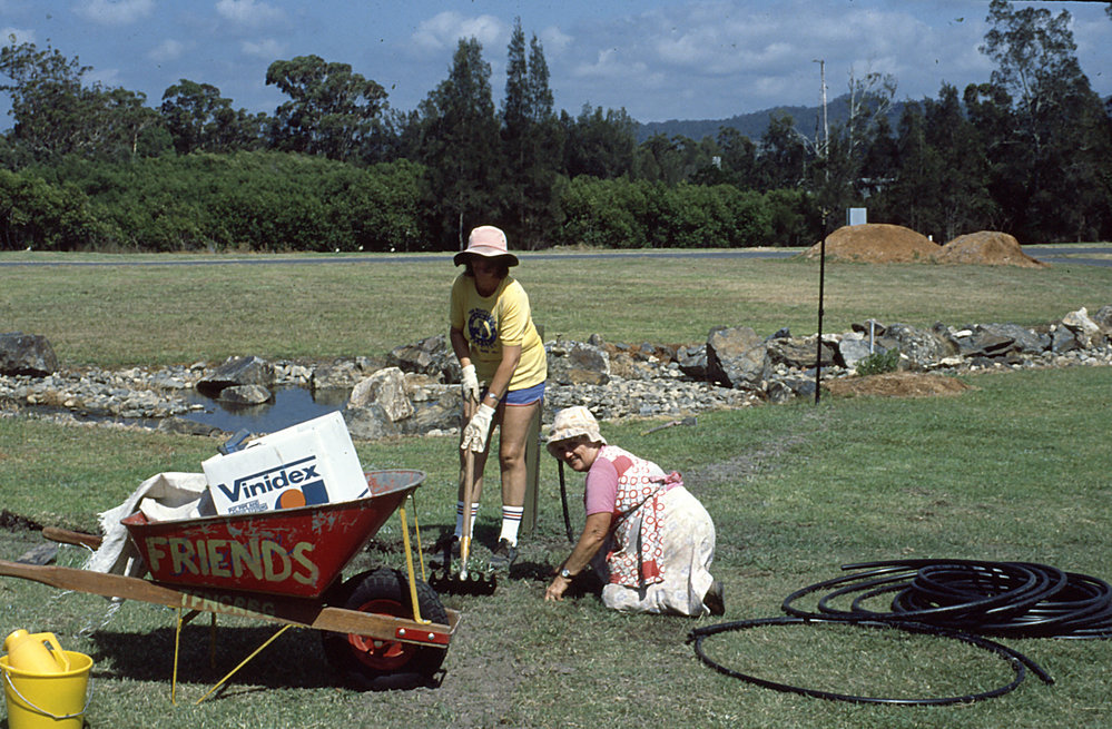 Laying irrigation pipe in the China Section of the North Coast Regional Botanic Garden