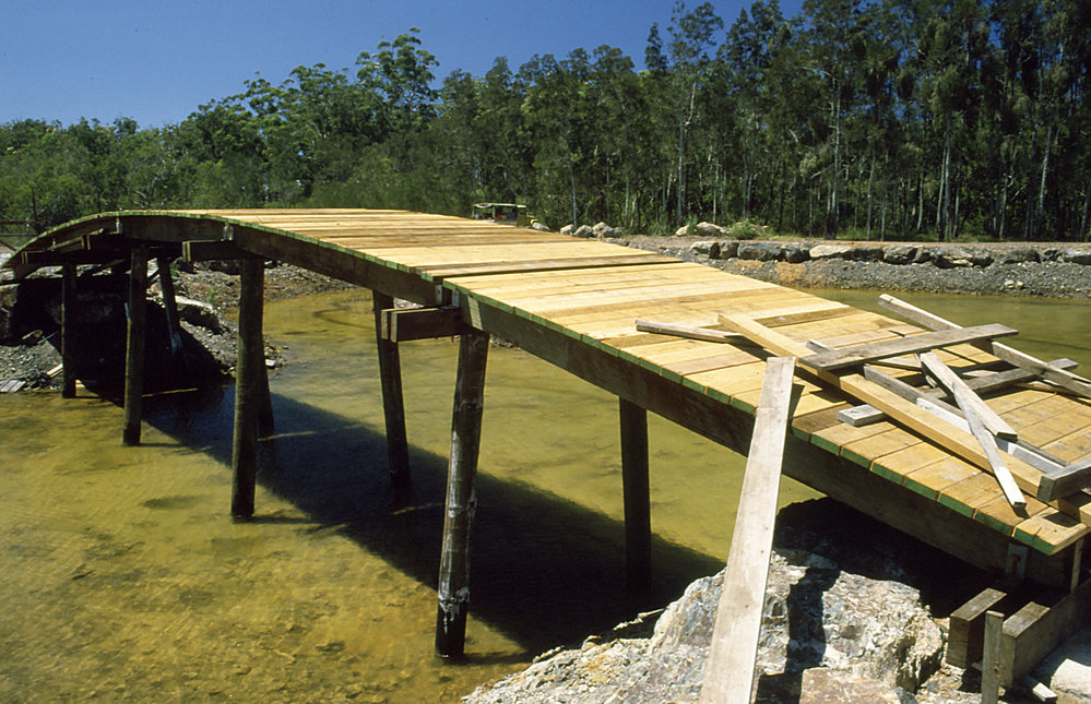 Building the bridge in the Japan section of the North Coast Regional Botanic Garden