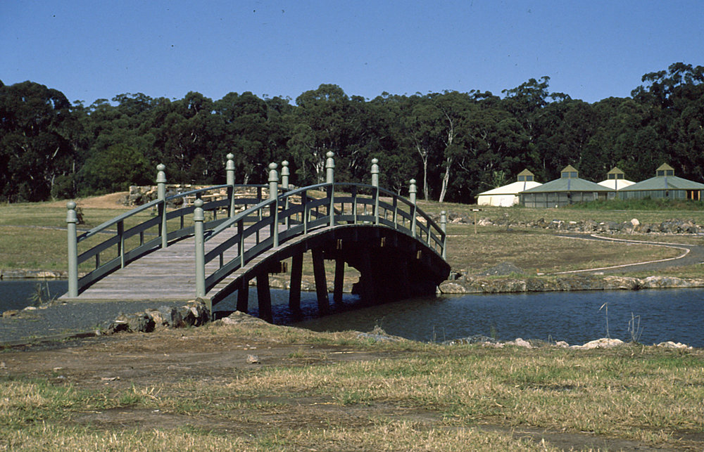 The completed Japan section bridge in the North Coast Regional Botanic Garden