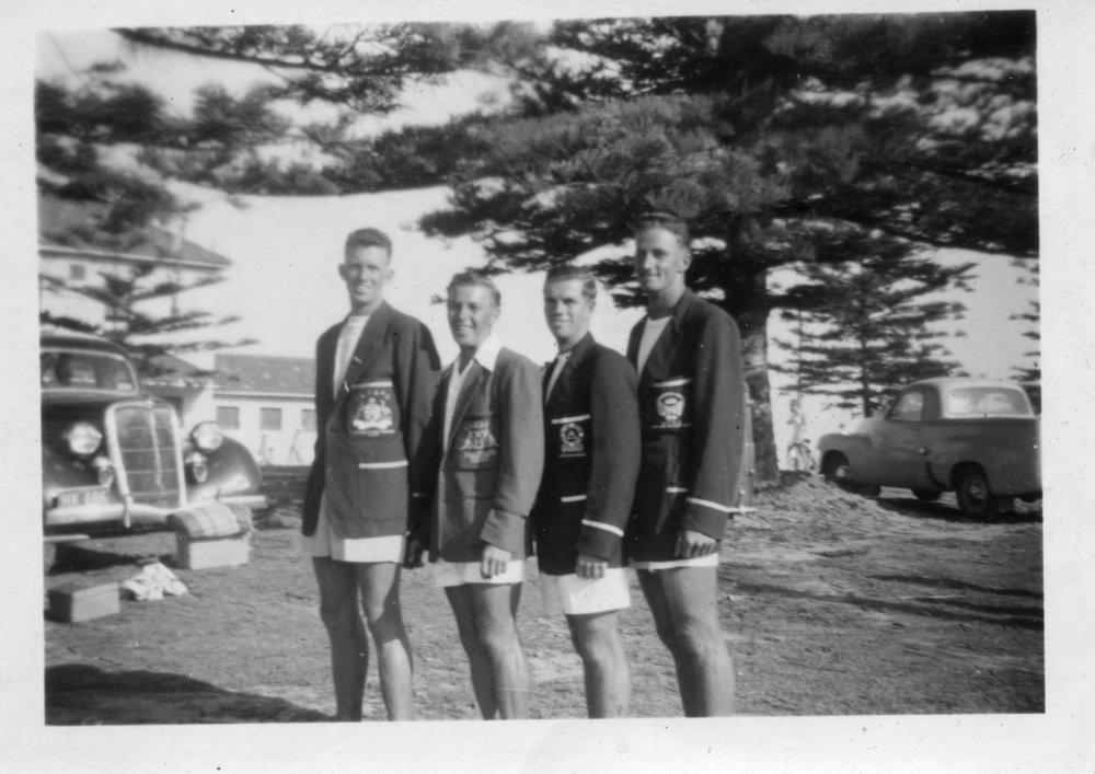 The mid-north coast branch team at the State surf lifesaving titles, 1954 