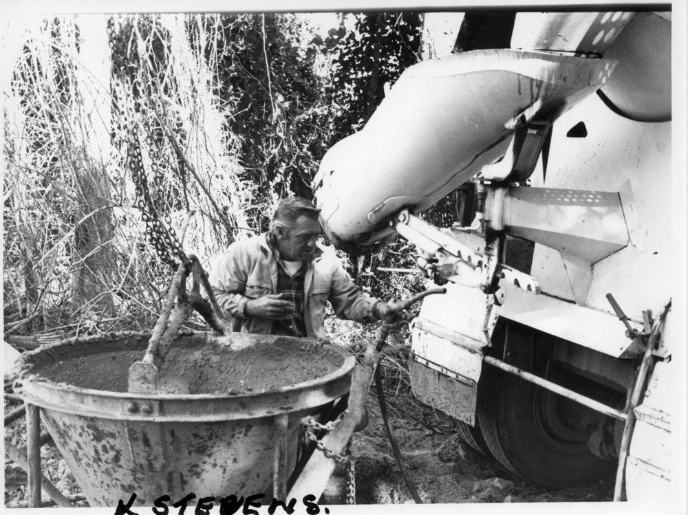Start of the concrete pour for the new Sawtell Surf Clubhouse, 1982