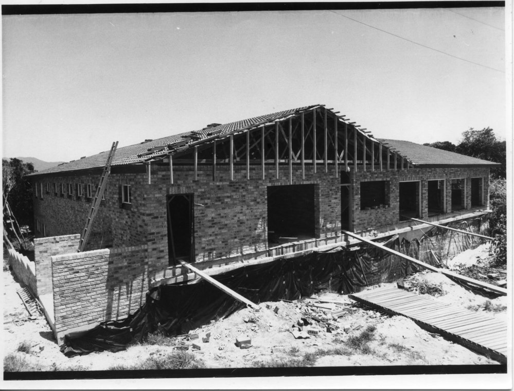 Easterly aspect of the Sawtell Surf Life Saving Clubhouse under construction, 1982