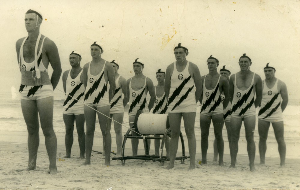 Sawtell Surf Life Saving Club march past team, 1950 