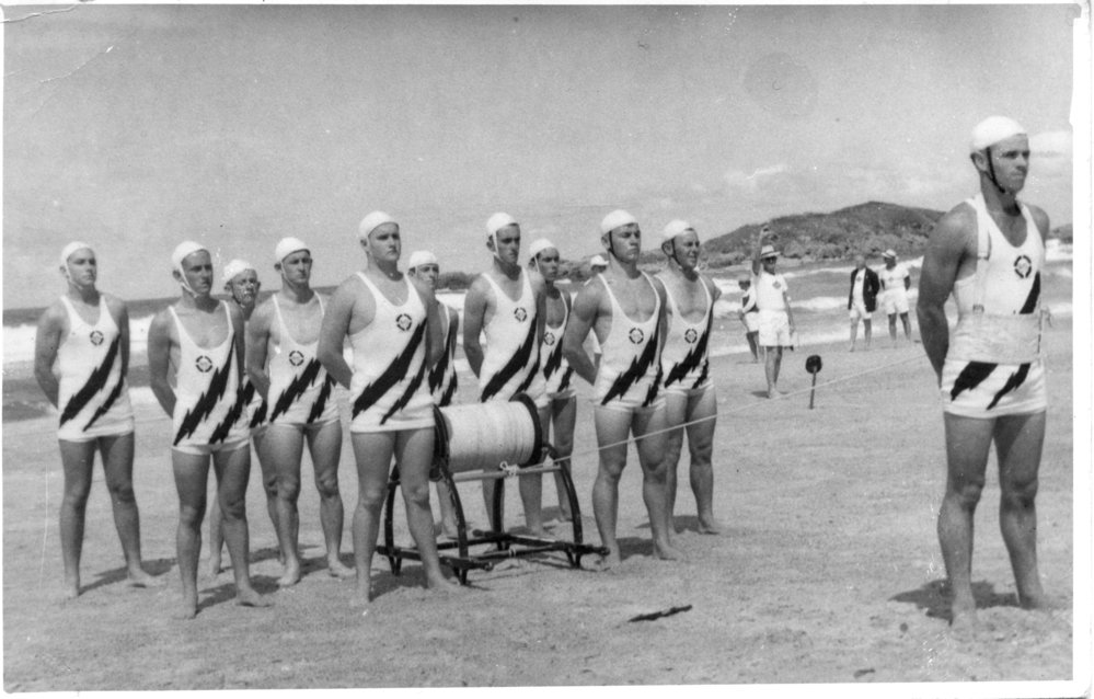 Sawtell Surf Life Saving Club march past team, 1950 