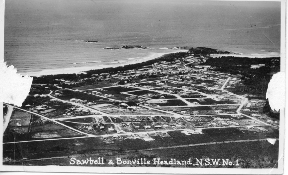 Aerial photo of Sawtell and Bonville Headland, 1930s
