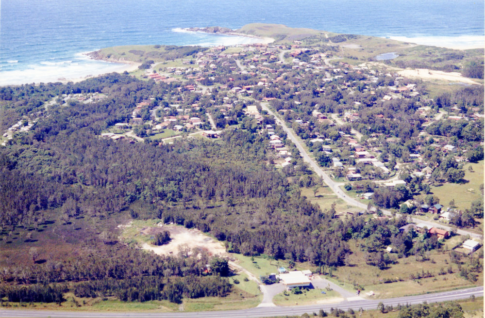 Aerial view of Emerald Beach looking eastwards, 1992-1994