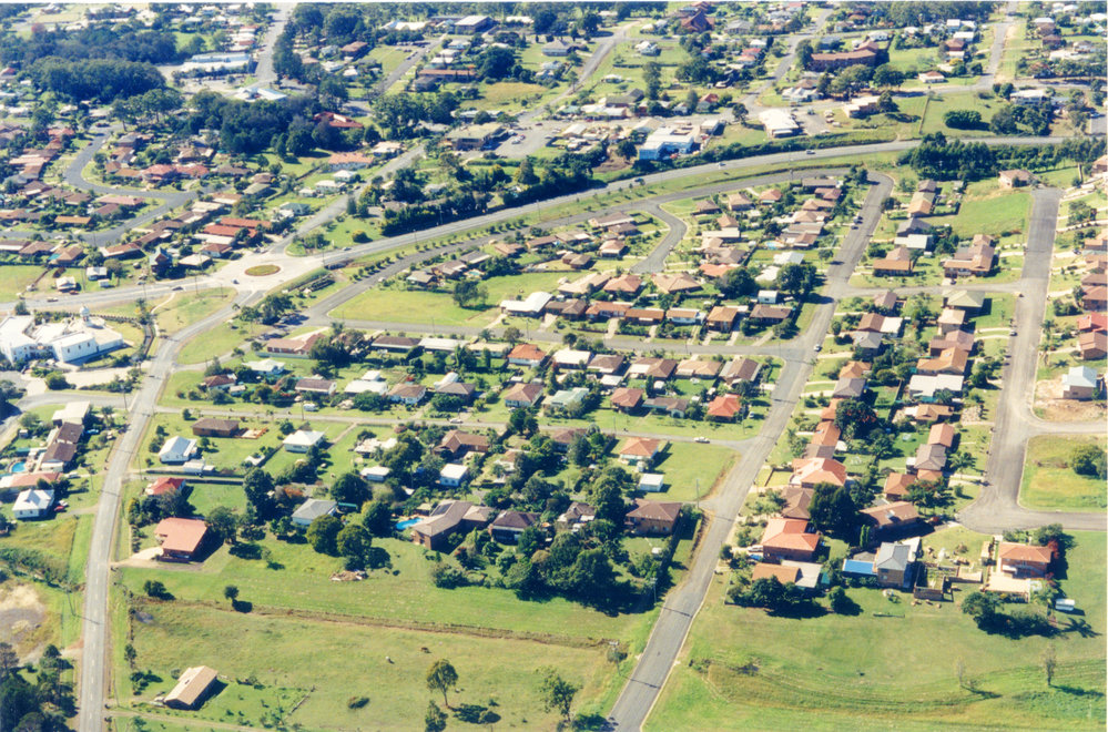 Aerial view of the Pacific Highway roundabout, June 1994 