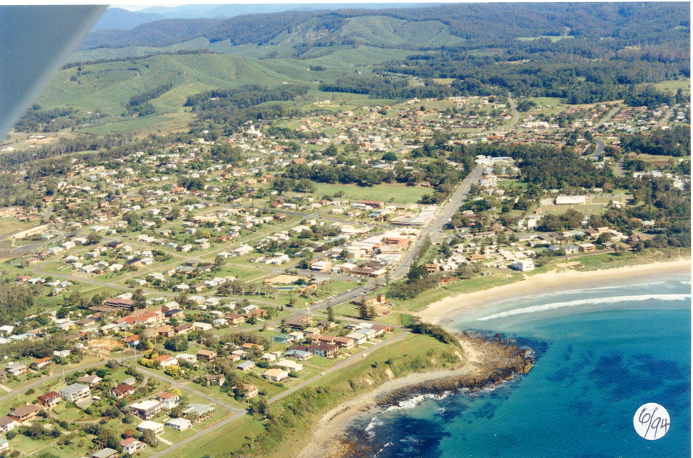 Aerial view of Woolgoolga Central Business District, June 1994