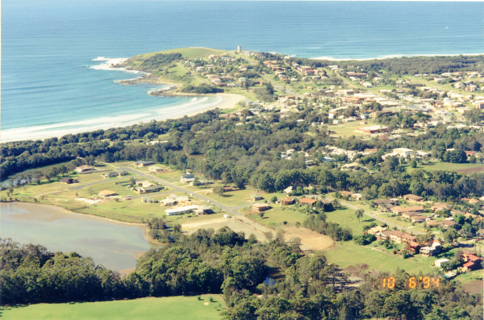 Aerial view of Woolgoolga Headland and "Sunset Area", 10 June 1994