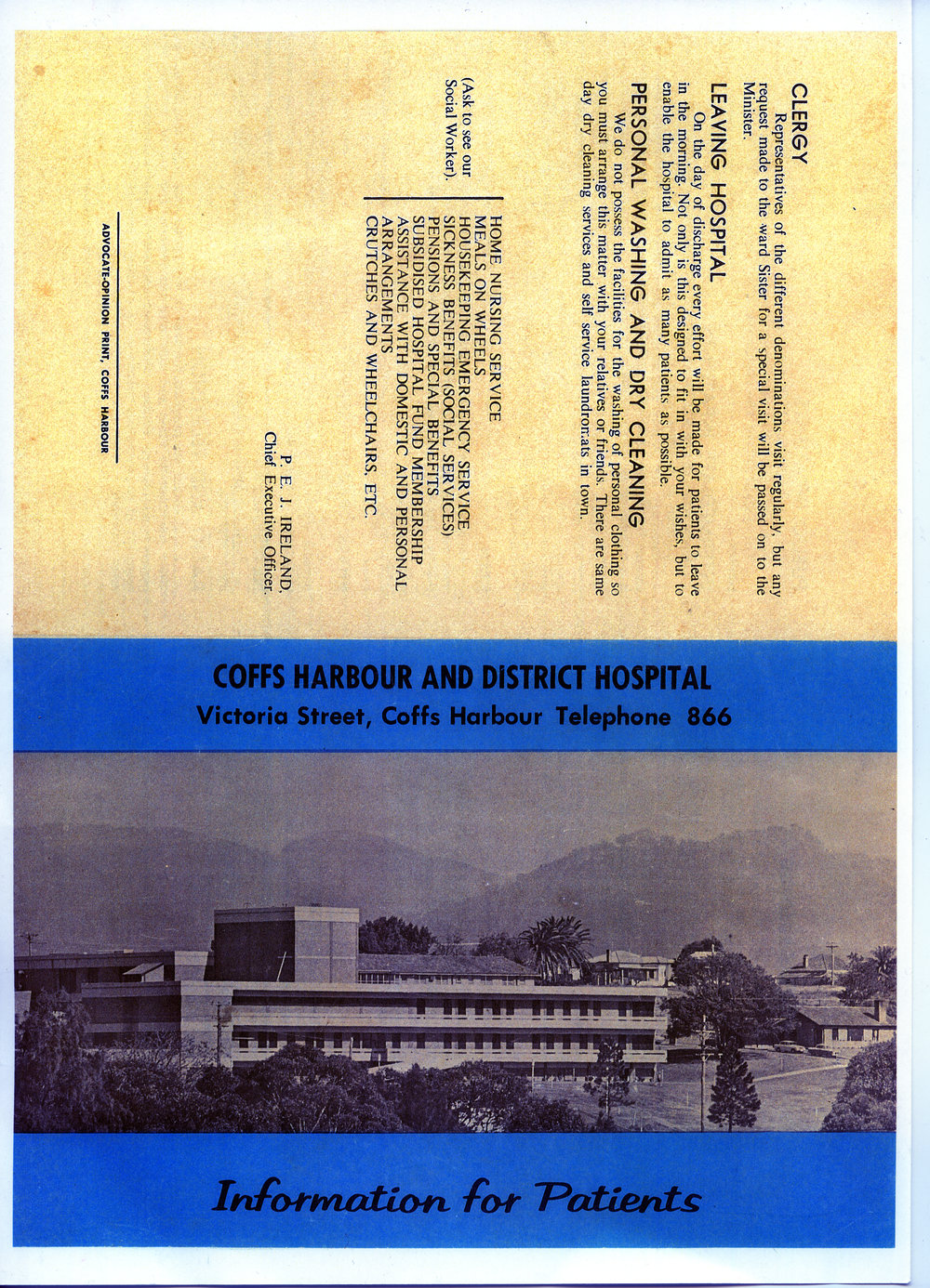 Patient information brochure of the old hospital on Victoria Street, Coffs Harbour, circa 1970
