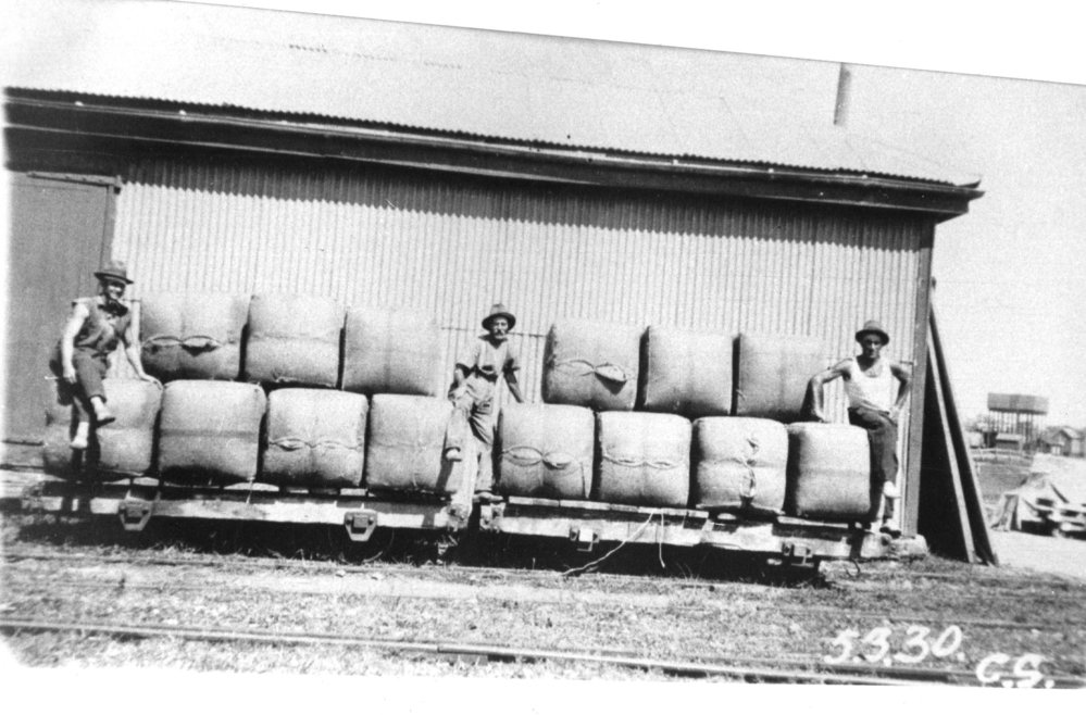 First shipment of wool bales from New England area at the Coffs Harbour Jetty storage shed, 5 March 1930