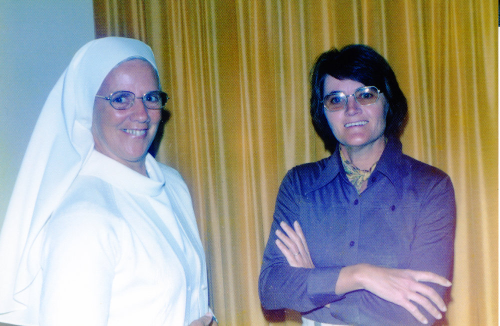 Principal of St Augustine's School Sister Joan Massey with Gwen O'Gorman, 1984 