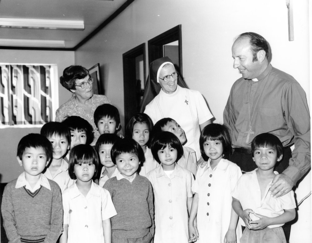 Teacher Rosemary Doherty and Sister Joan Massey at St Augustine's School, early 1980s 