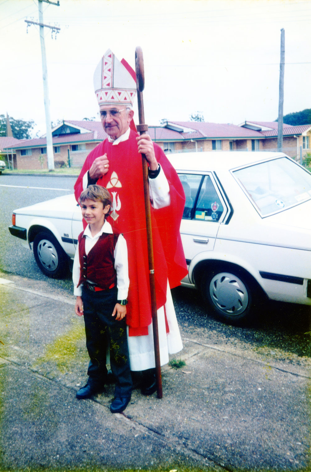 Bishop Satterthwaite and Matthew Hall on Confirmation Day at St Augustine's, 1991 