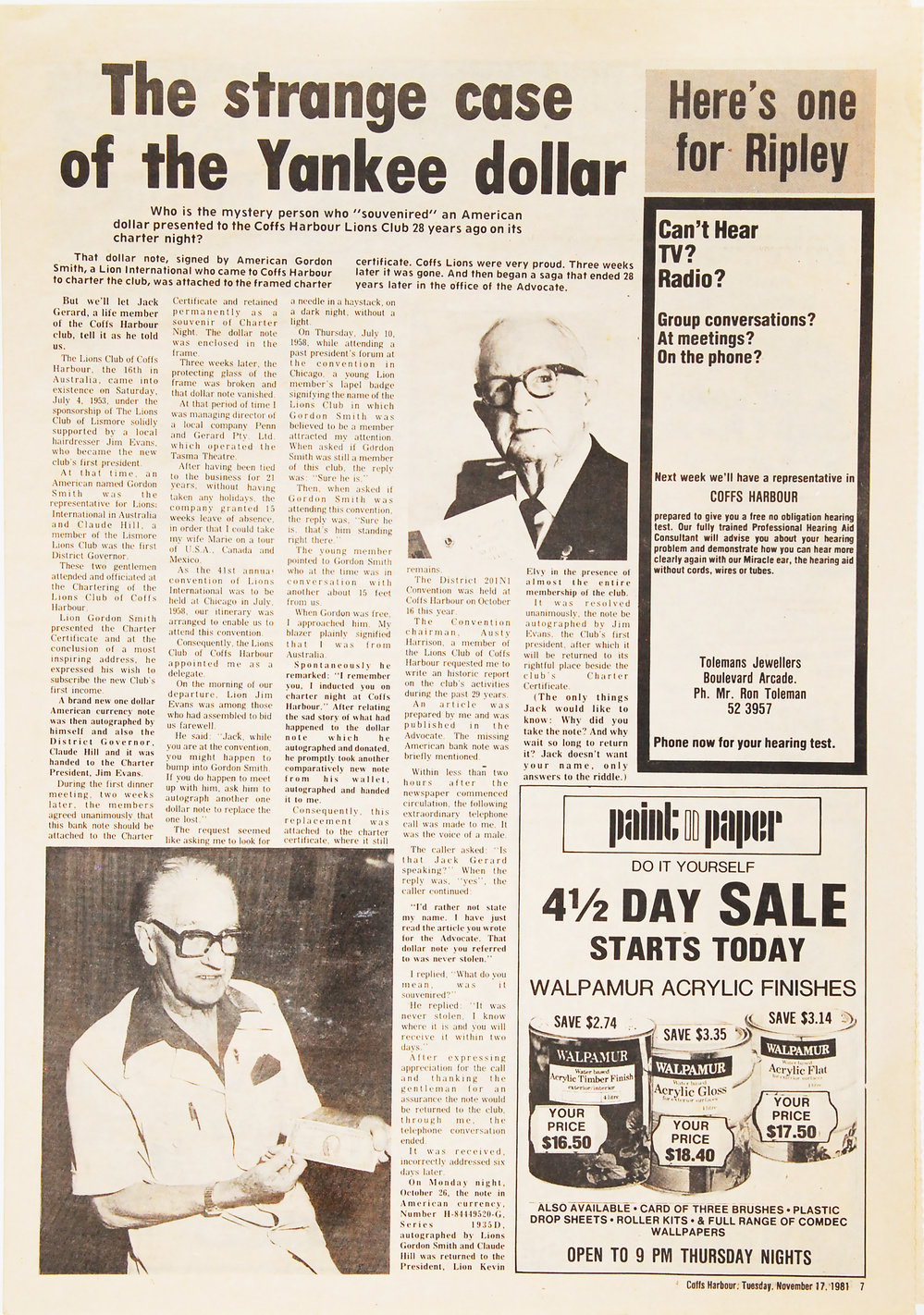 A newspaper report of The strange case of the missing Yankee Dollar