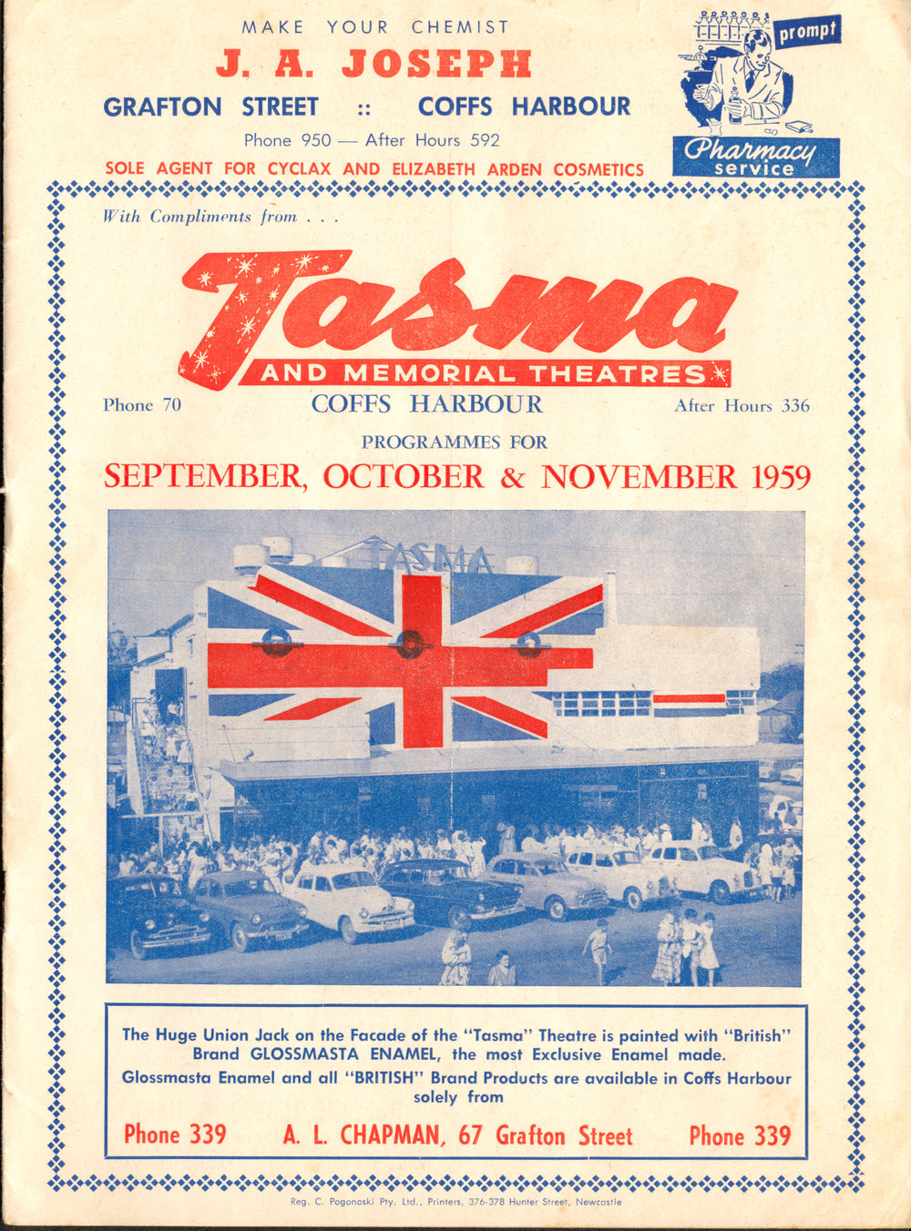 Tasma &amp; Memorial Theatre Programme, September to November 1959