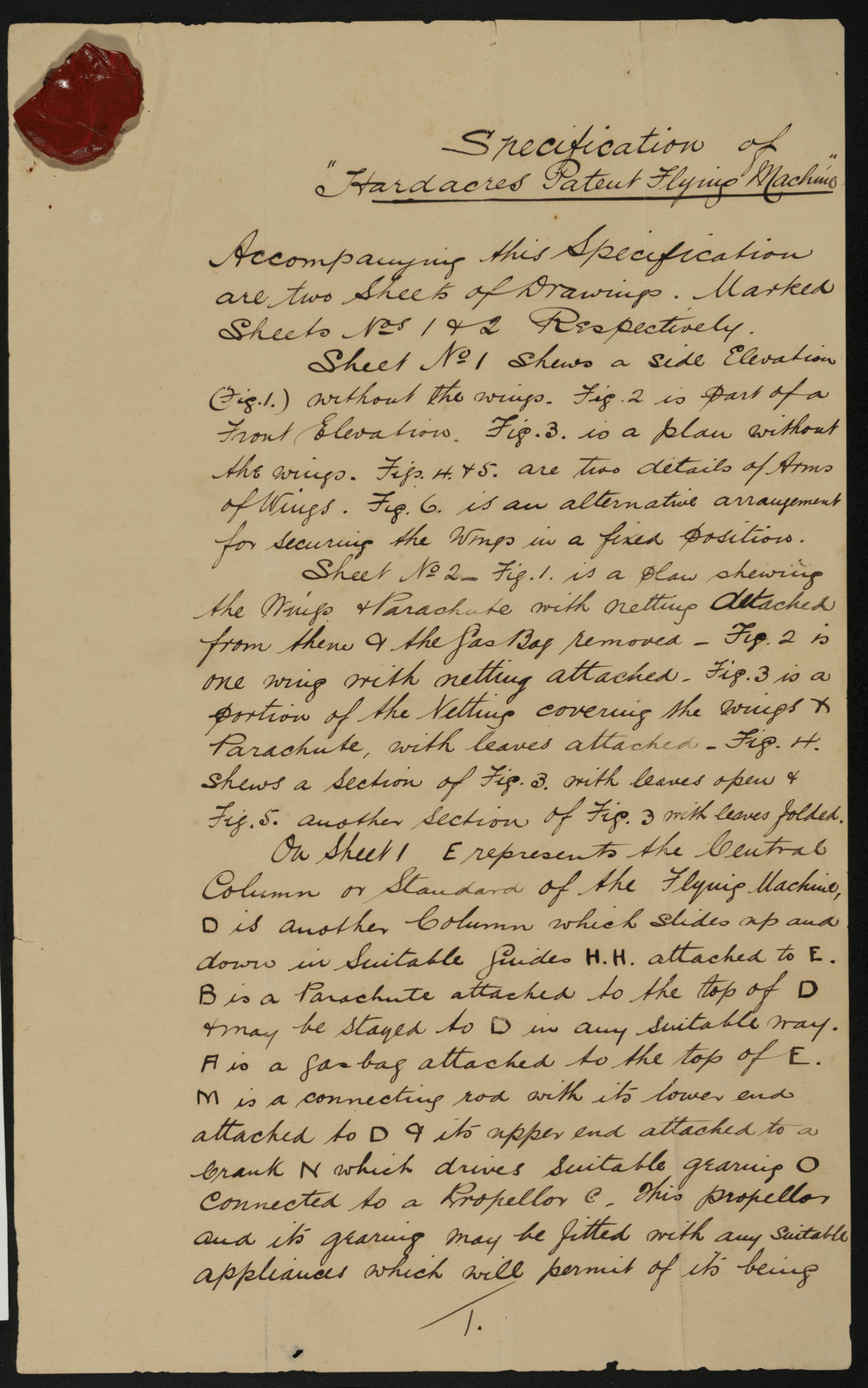 Specification of Hardacre's Patent Flying Machine, 1897
