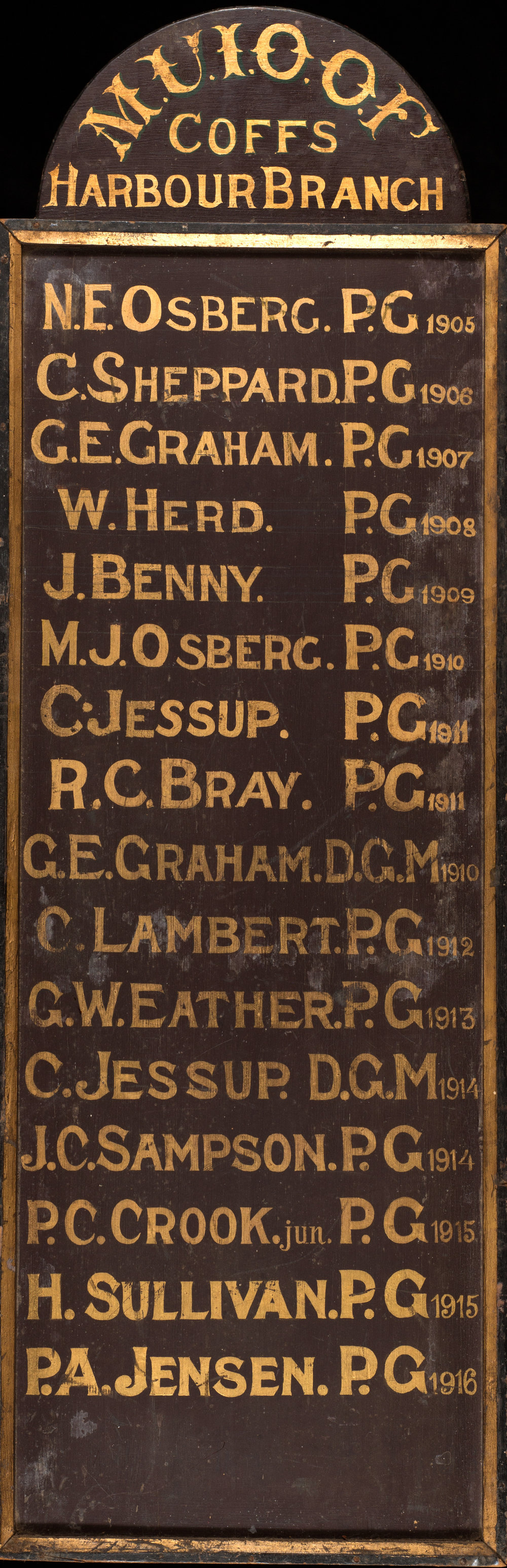 M.U.I.O.O.F. Honour Board Coffs Harbour Branch, 1905 - 1916